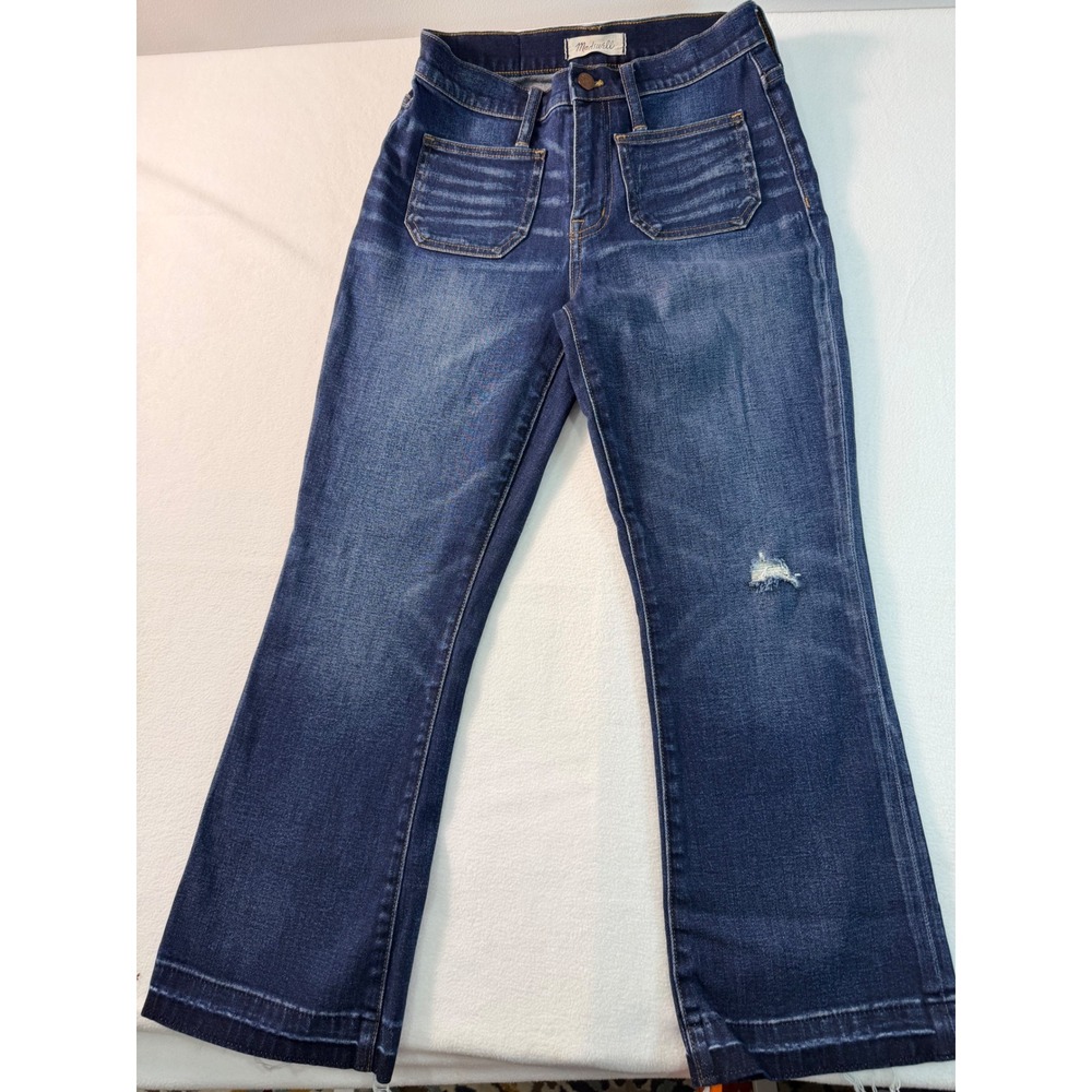 Madewell Flare Jeans Womens 29 Blue Denim Patch Pocket High Rise Boho Western